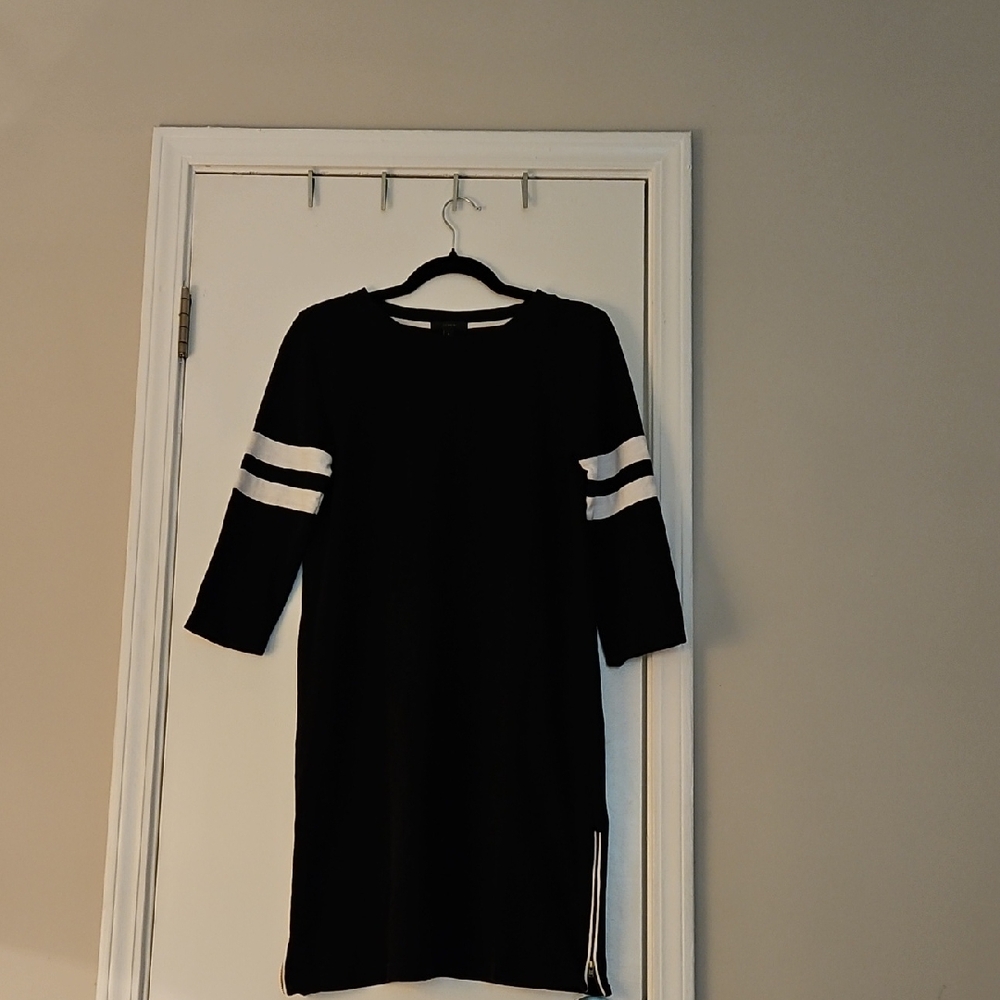J. Crew Varsity Black Dress with White Striped Sleeves